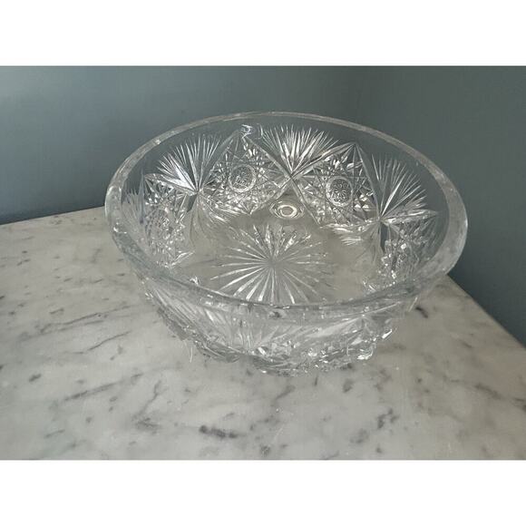 Vintage Crystal 3 Footed Cut Glass Bowl Pinwheel Star of David Home Decor Dish - Picture 16 of 16